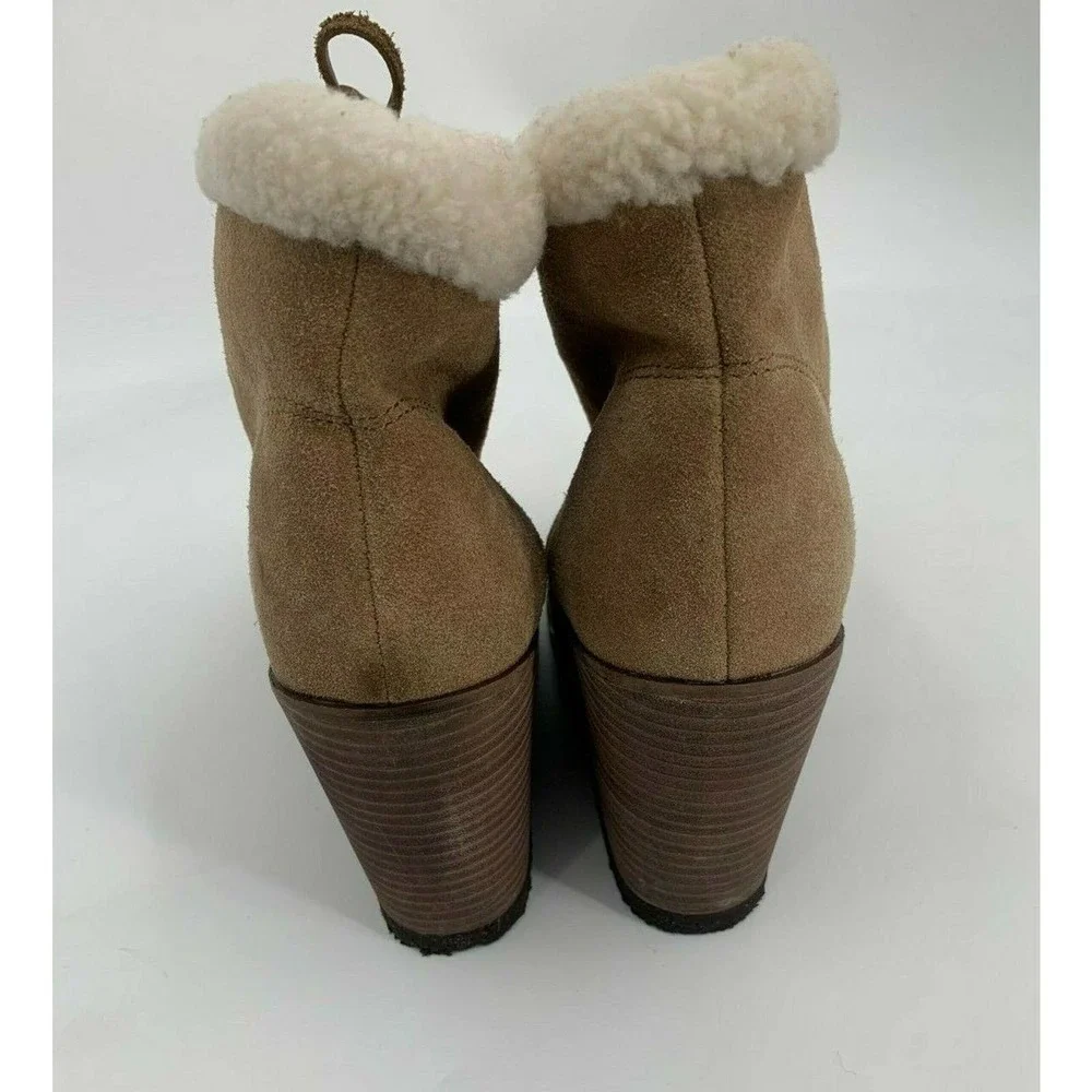 Splendid 9.5M Fleece Lined Wedge Heel Winter Booties Catalina Light Brown Suede